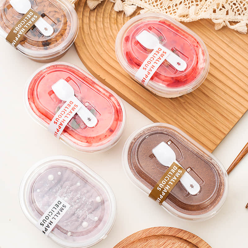 Oval tall dessert blister box with spoon