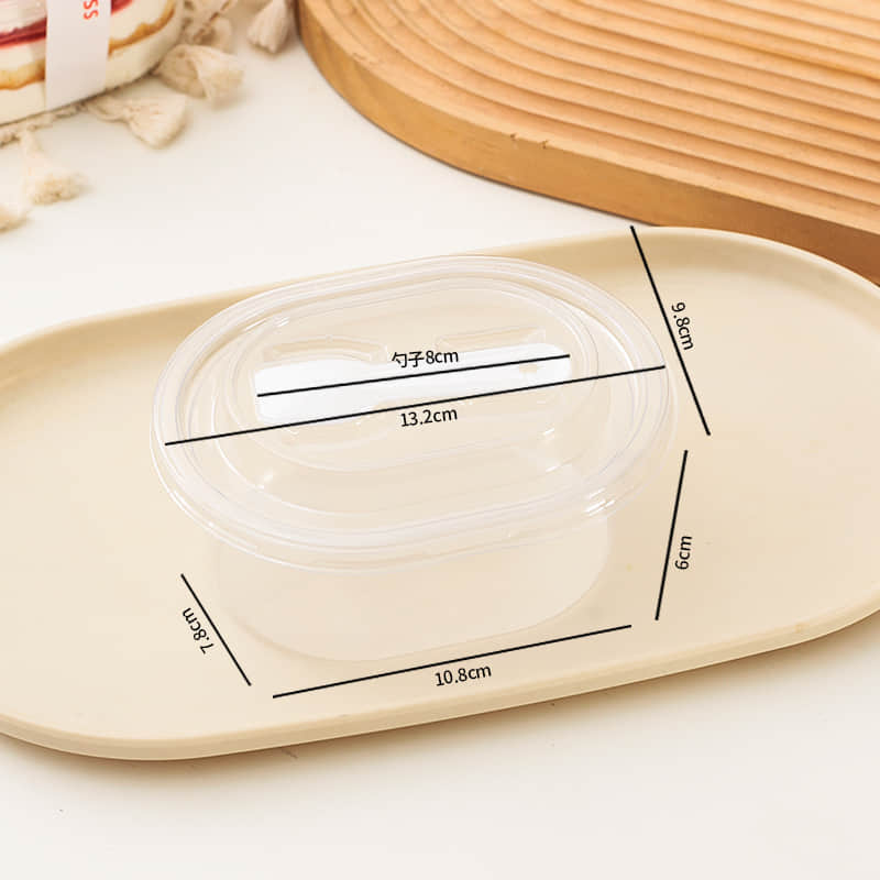 Oval tall dessert blister box with spoon