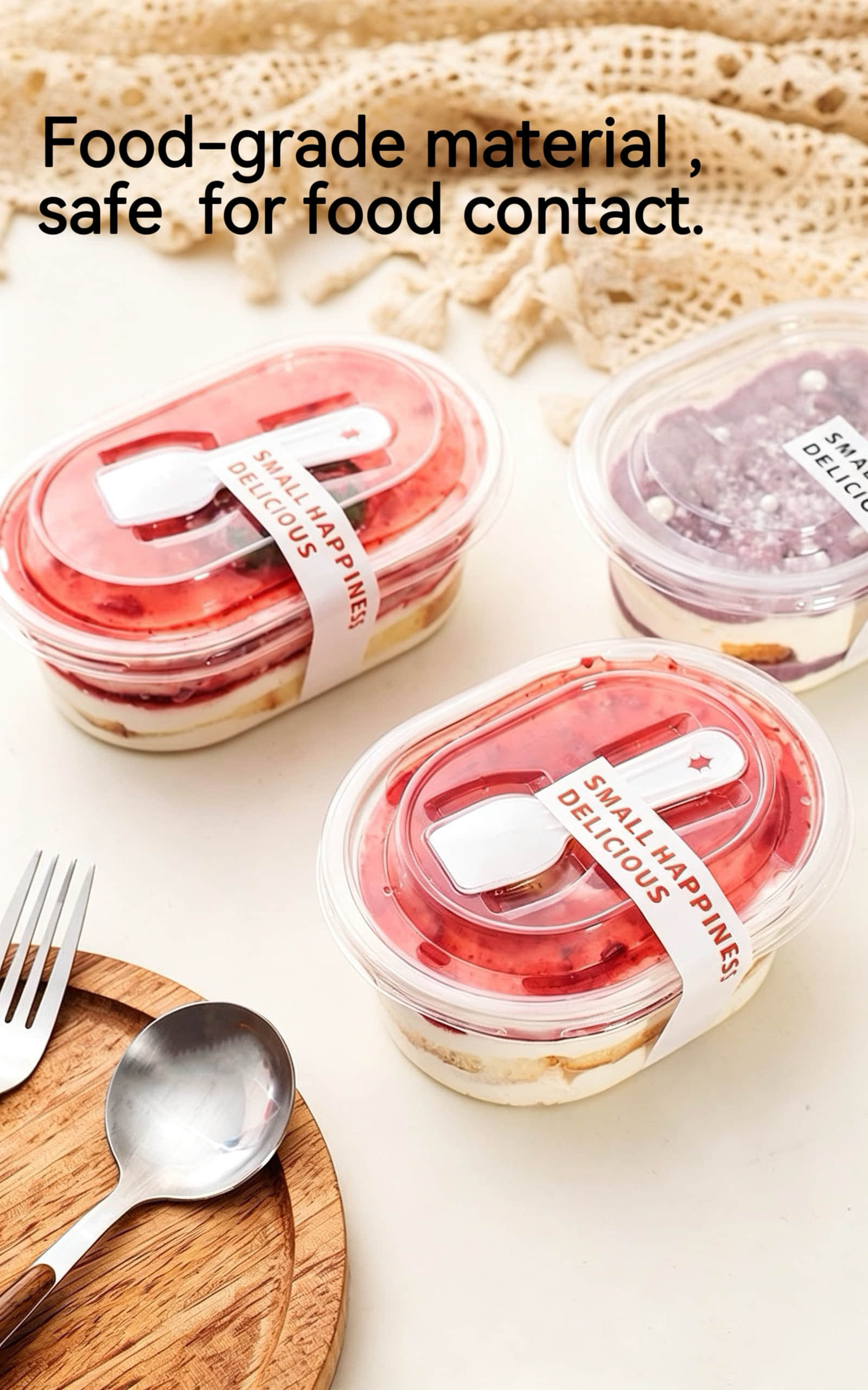 Oval tall dessert blister box with spoon