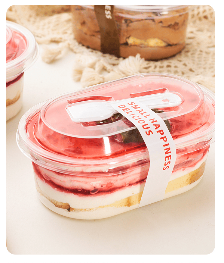 Oval tall dessert blister box with spoon