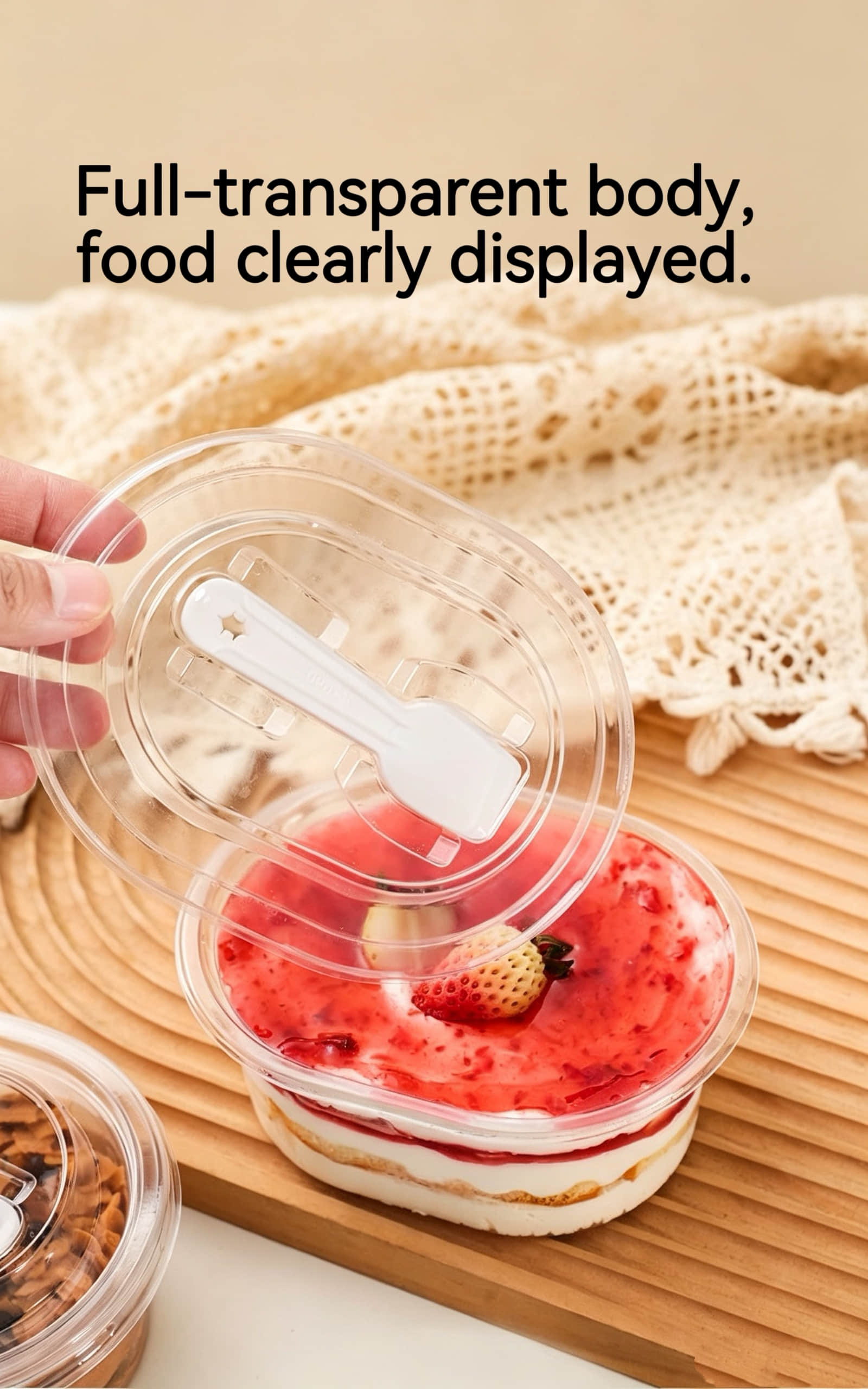 Oval tall dessert blister box with spoon